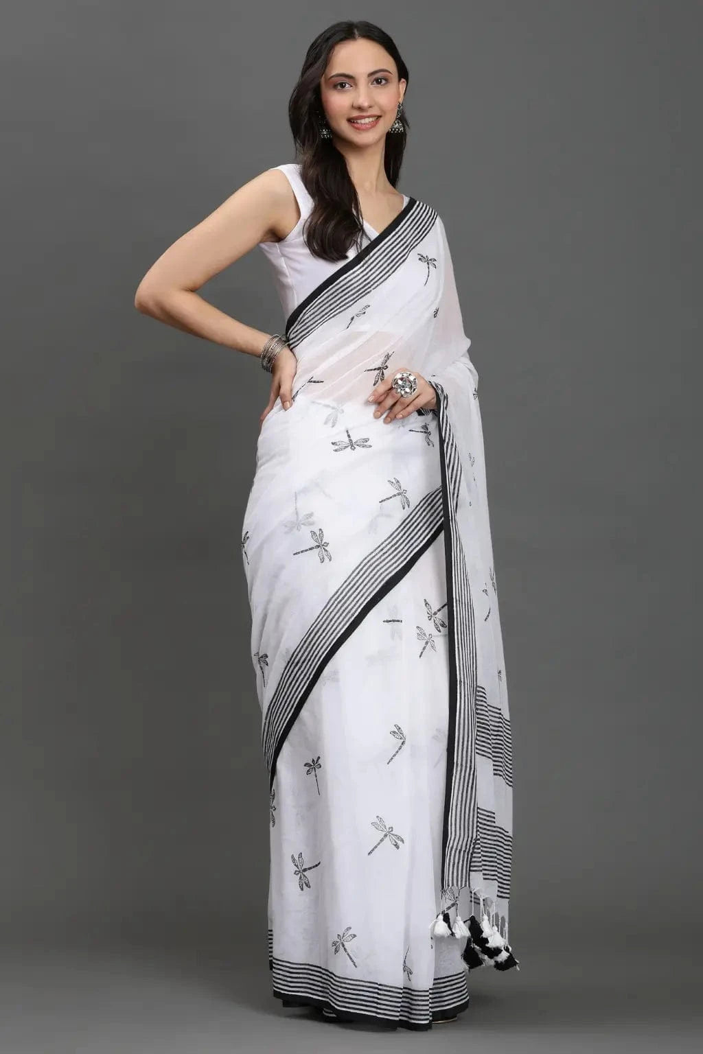 SAFED TITLI | Mul Cotton | Indidha Saree