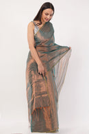 Suman SantiPur Saree SHIMMERING TEAL | Handloom Tissue | Indidha Saree