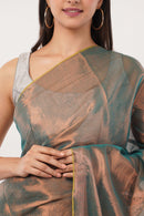 Suman SantiPur Saree SHIMMERING TEAL | Handloom Tissue | Indidha Saree
