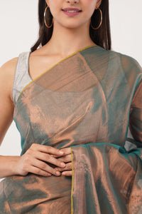 Suman SantiPur Saree SHIMMERING TEAL | Handloom Tissue | Indidha Saree