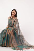 Suman SantiPur Saree SHIMMERING TEAL | Handloom Tissue | Indidha Saree