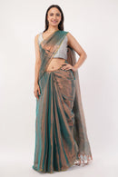 Suman SantiPur Saree SHIMMERING TEAL | Handloom Tissue | Indidha Saree