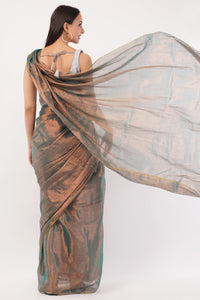 Suman SantiPur Saree SHIMMERING TEAL | Handloom Tissue | Indidha Saree