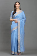 SITARA SA | Kota Linen | Indidha Saree -  Pure Kota Linen Saree | Running Blouse | Indidha  Handwoven blue Kota Linen saree with delicate silver accents. Includes unstitched blouse. Ideal for casual events. Shop today!