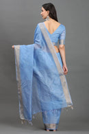 SITARA SA | Kota Linen | Indidha Saree -  Pure Kota Linen Saree | Running Blouse | Indidha  Handwoven blue Kota Linen saree with delicate silver accents. Includes unstitched blouse. Ideal for casual events. Shop today!