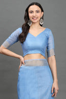 SITARA SA | Kota Linen | Indidha Saree -  Pure Kota Linen Saree | Running Blouse | Indidha  Handwoven blue Kota Linen saree with delicate silver accents. Includes unstitched blouse. Ideal for casual events. Shop today!