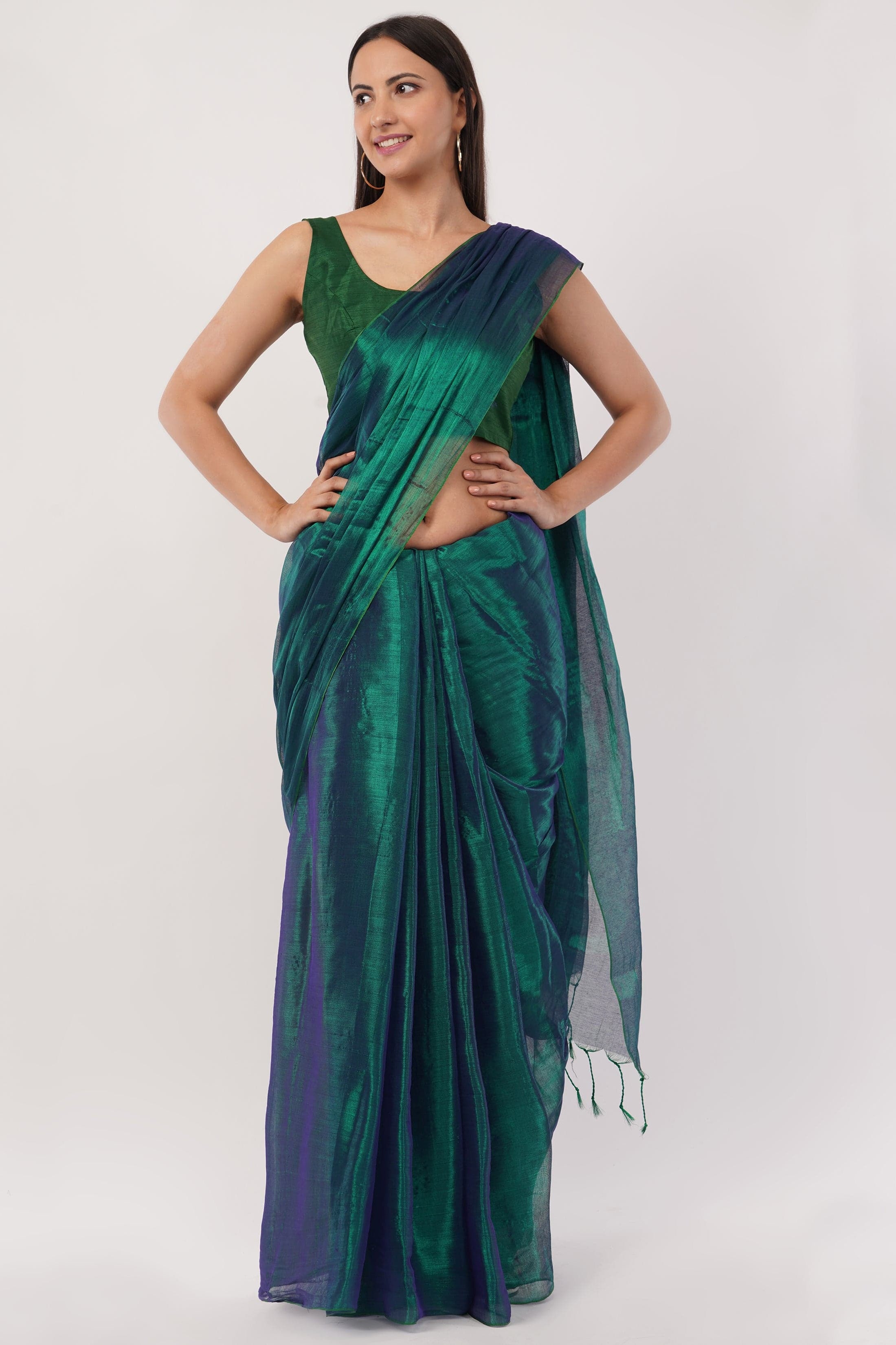 TEAL TEMPTATION | Handloom Tissue | Indidha Saree
