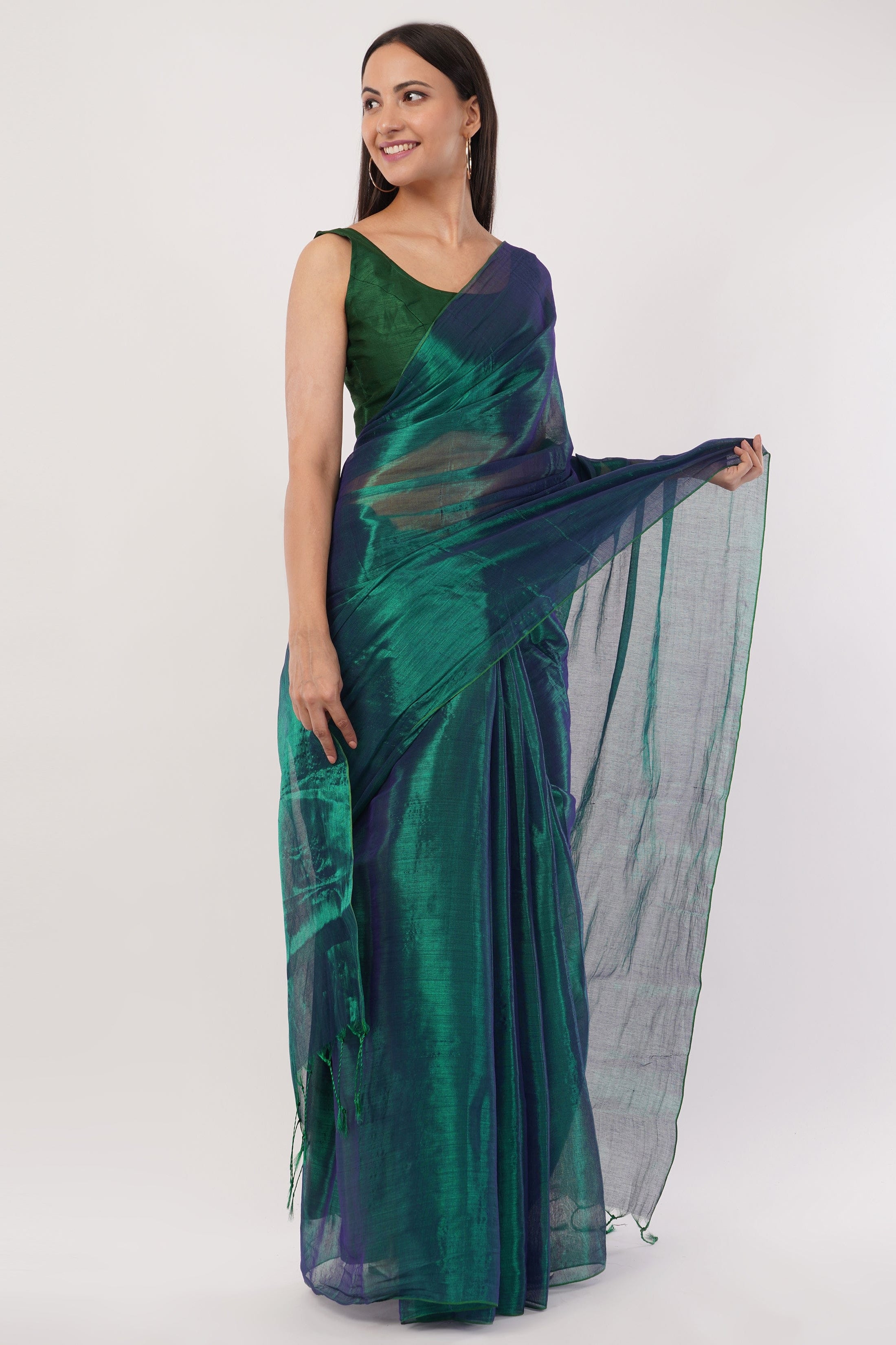 Suman SantiPur Saree TEAL TEMPTATION | Handloom Tissue | Indidha Saree