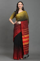 TEZ TARAANA | Pure Cotton | Indidha Saree -  Handloom Pure Cotton Saree in Mustard, Red & Black | Indidha  Shop this stunning handloom pure cotton saree in golden mustard, red & black. Lightweight, breathable & artisan-crafted. Perfect for festive, formal & everyday grace.