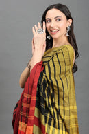 TEZ TARAANA | Pure Cotton | Indidha Saree -  Handloom Pure Cotton Saree in Mustard, Red & Black | Indidha  Shop this stunning handloom pure cotton saree in golden mustard, red & black. Lightweight, breathable & artisan-crafted. Perfect for festive, formal & everyday grace.