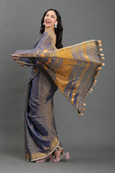 Twilight Glimmer | Linen Tissue | Indidha Saree -  Twilight Glimmer - Handloom Linen Tissue Saree Online  Shop Twilight Glimmer, a dusky handloom linen tissue saree with golden zari shine. Lightweight, festive-ready, and weaver-crafted for timeless elegance.