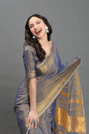 Twilight Glimmer | Linen Tissue | Indidha Saree -  Twilight Glimmer - Handloom Linen Tissue Saree Online  Shop Twilight Glimmer, a dusky handloom linen tissue saree with golden zari shine. Lightweight, festive-ready, and weaver-crafted for timeless elegance.