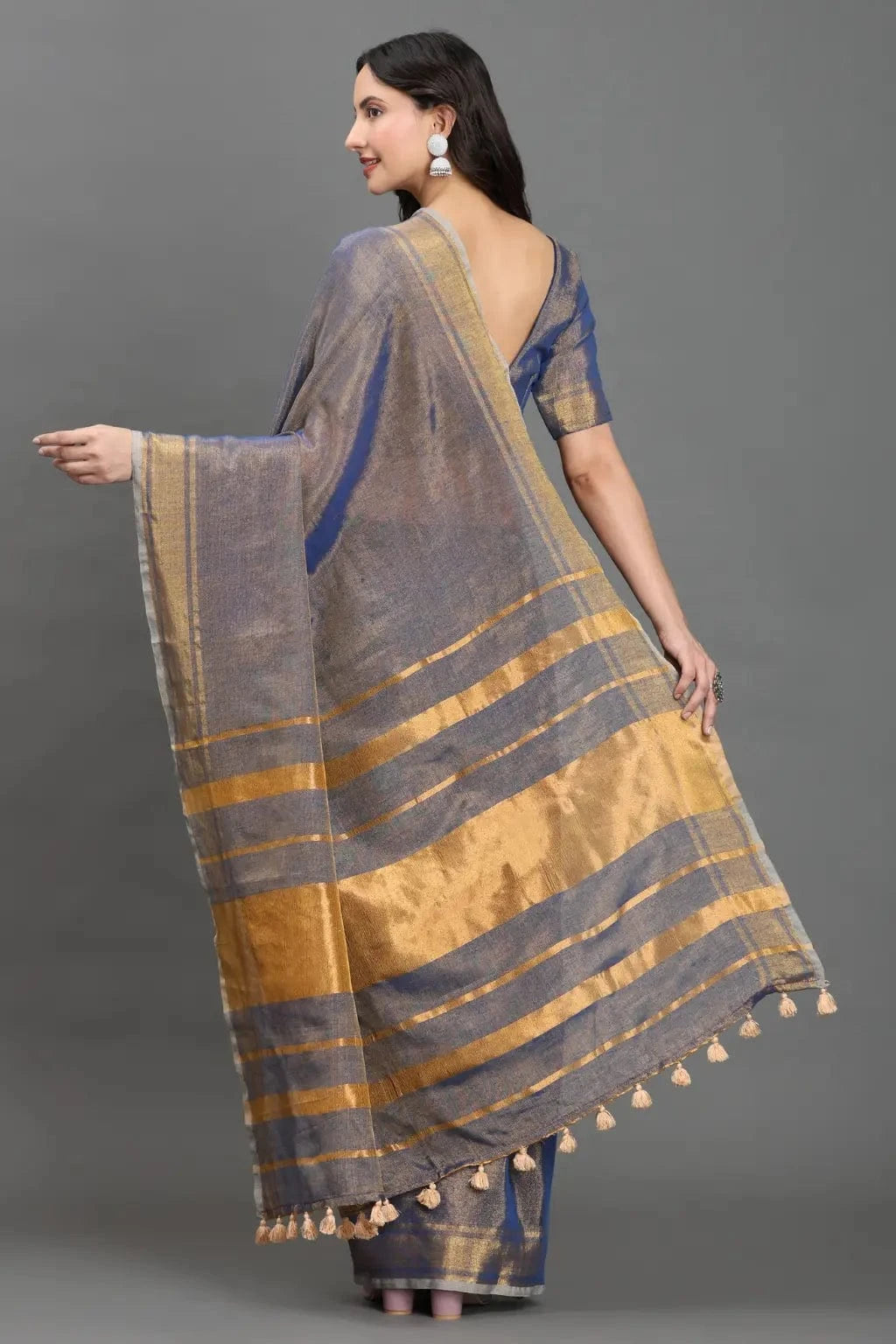 Twilight Glimmer | Linen Tissue | Indidha Saree -  Twilight Glimmer - Handloom Linen Tissue Saree Online  Shop Twilight Glimmer, a dusky handloom linen tissue saree with golden zari shine. Lightweight, festive-ready, and weaver-crafted for timeless elegance.
