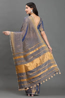 Twilight Glimmer | Linen Tissue | Indidha Saree -  Twilight Glimmer - Handloom Linen Tissue Saree Online  Shop Twilight Glimmer, a dusky handloom linen tissue saree with golden zari shine. Lightweight, festive-ready, and weaver-crafted for timeless elegance.