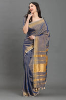 Twilight Glimmer | Linen Tissue | Indidha Saree -  Twilight Glimmer - Handloom Linen Tissue Saree Online  Shop Twilight Glimmer, a dusky handloom linen tissue saree with golden zari shine. Lightweight, festive-ready, and weaver-crafted for timeless elegance.