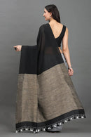 WOVEN TIDES | Pure Cotton | Indidha Saree -  Feel the Soft Pure Cotton Saree | Indidha   Shop our elegant pure cotton saree in black & grey. Feel the soft, breathable fabric with tassel details. Style your modern ethnic look now!