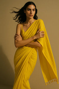 Zard Zehra | Mulmul Cotton | Indidha Saree -  Zard Zehra – Yellow Handloom Mul Cotton Saree | Indidha  Zard Zehra is a turmeric-yellow mul cotton saree—light, breathable, and radiant. Shop this handcrafted beauty at Indidha.