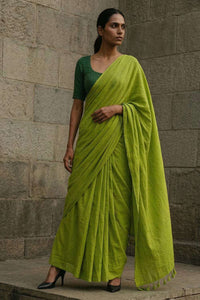 Lime Ember | Mul Cotton Saree | Indidha Saree