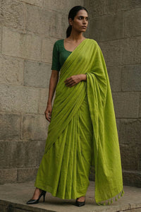 Lime Ember | Mul Cotton Saree | Indidha Saree