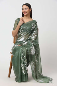 AQUA LEAF | Organza Kota Embroidery | Indidha Saree