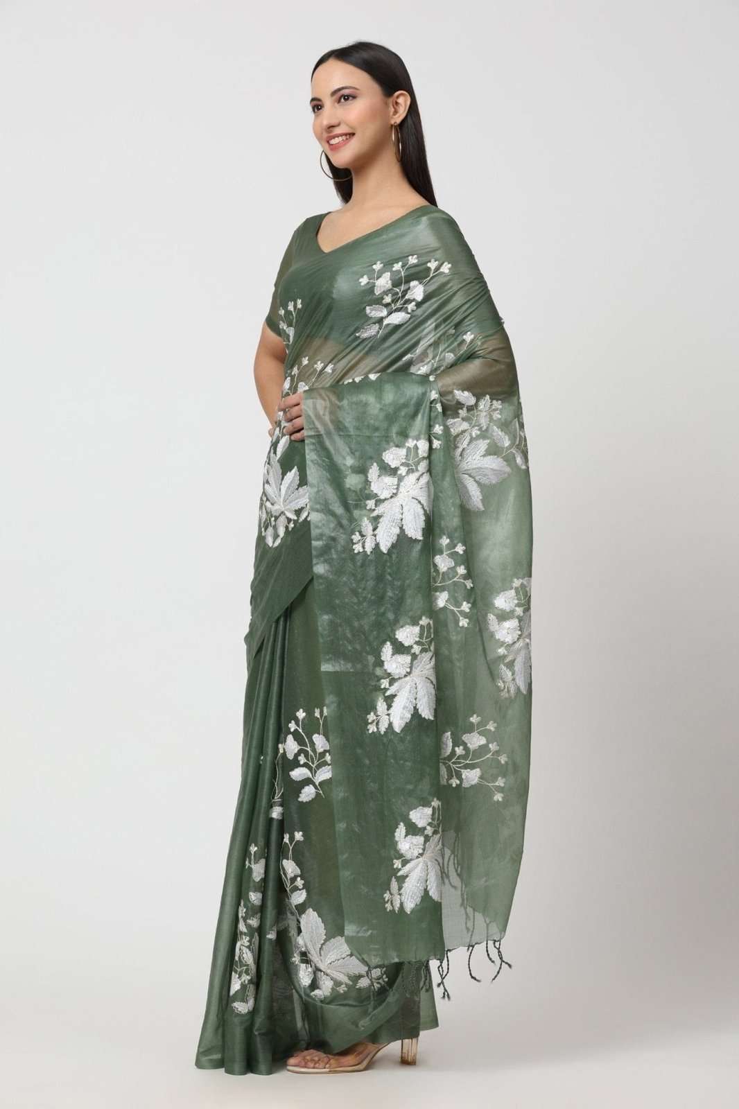 AQUA LEAF | Organza Kota Embroidery | Indidha Saree
