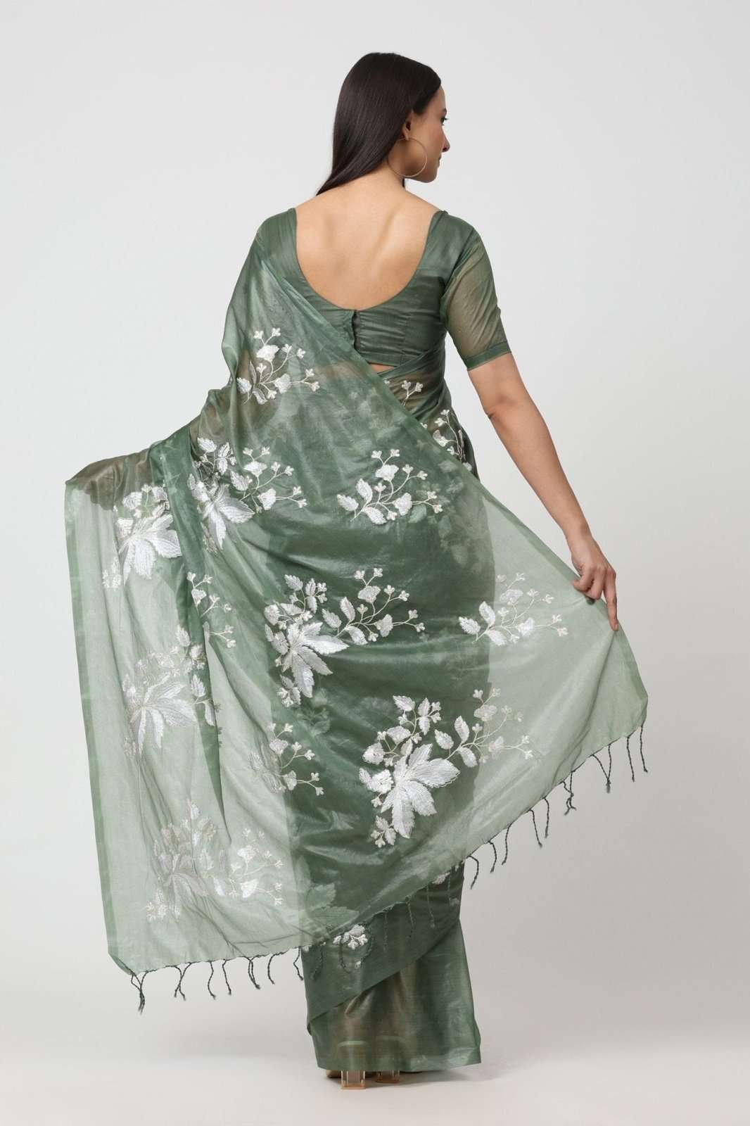 AQUA LEAF | Organza Kota Embroidery | Indidha Saree