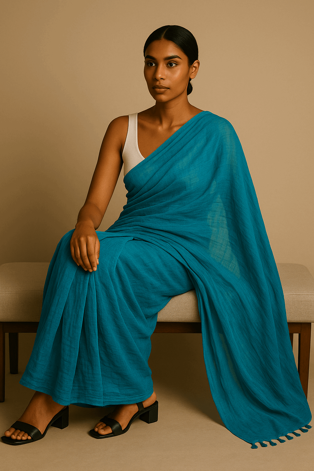 Azure Veil | Handloom Mul Cotton | Indidha Saree