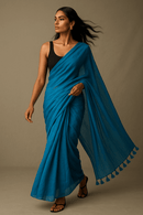 Azure Veil | Handloom Mul Cotton | Indidha Saree