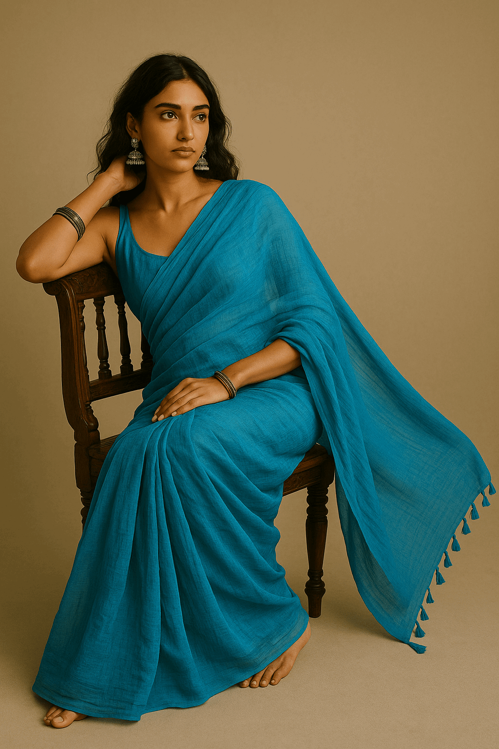 Azure Veil | Mul Cotton | Indidha Saree