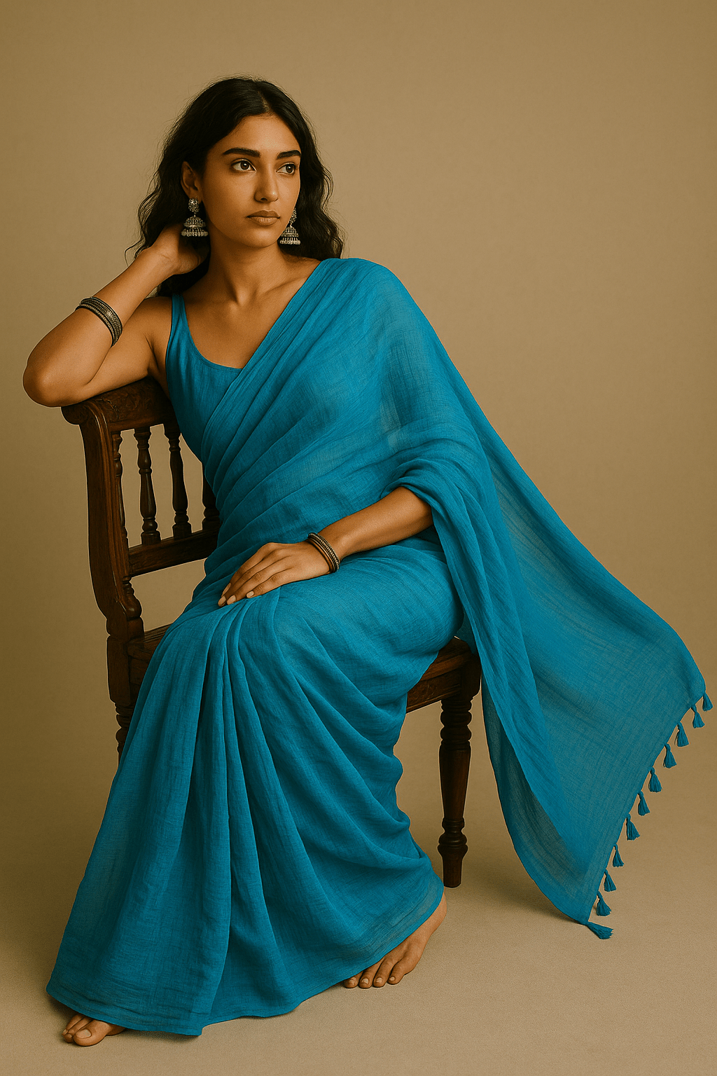 Azure Veil | Handloom Mul Cotton | Indidha Saree