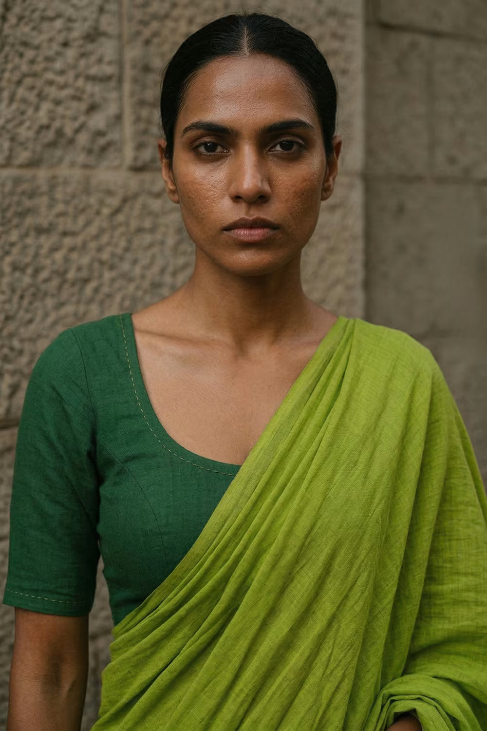 Lime Ember | Mul Cotton Saree | Indidha Saree