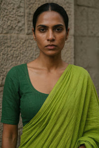 Lime Ember | Mul Cotton Saree | Indidha Saree