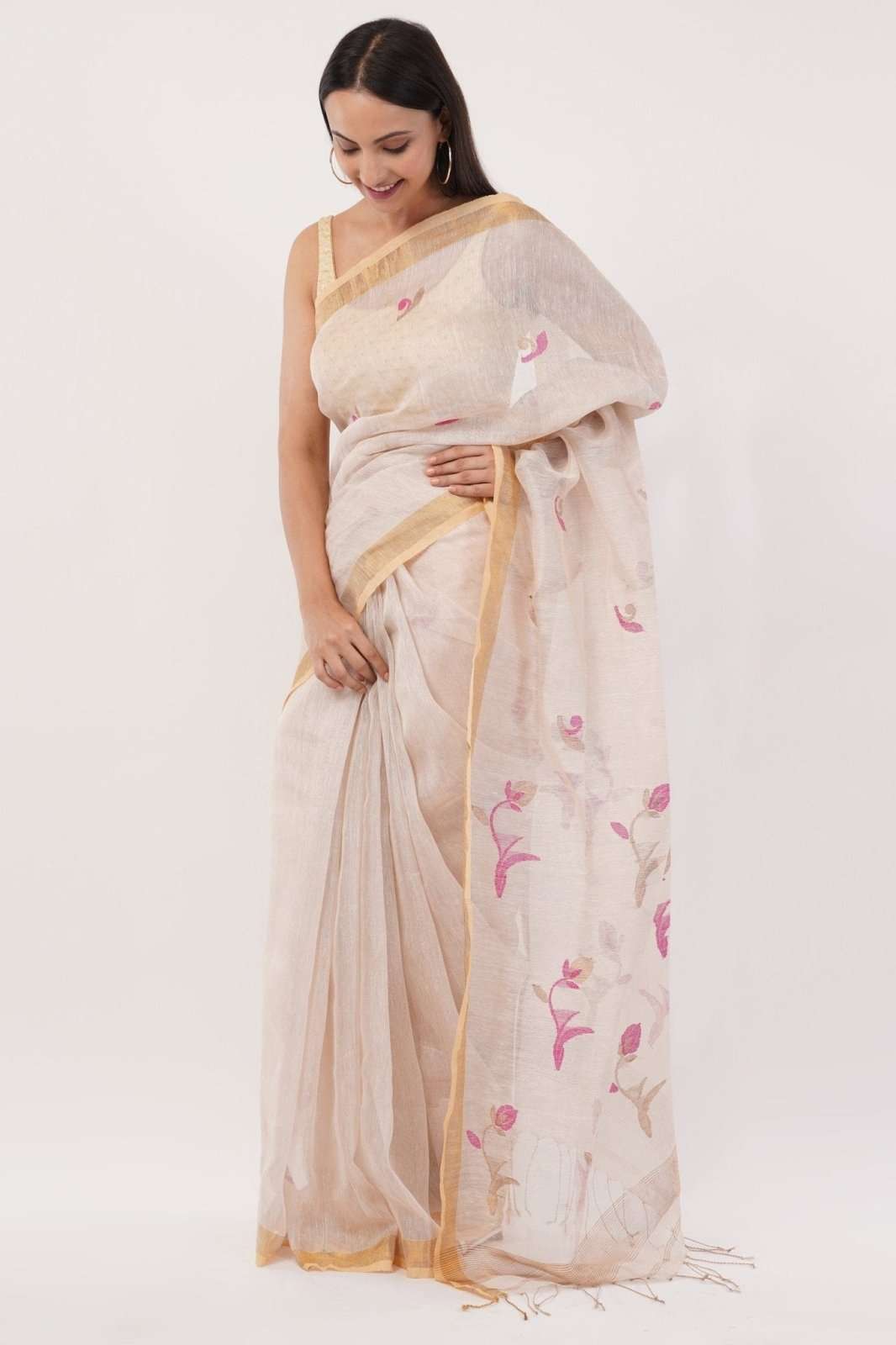 BLUSH BLOSSOM | Linen Tissue | Indidha Saree