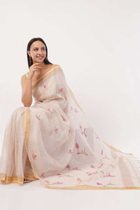 BLUSH BLOSSOM | Linen Tissue | Indidha Saree