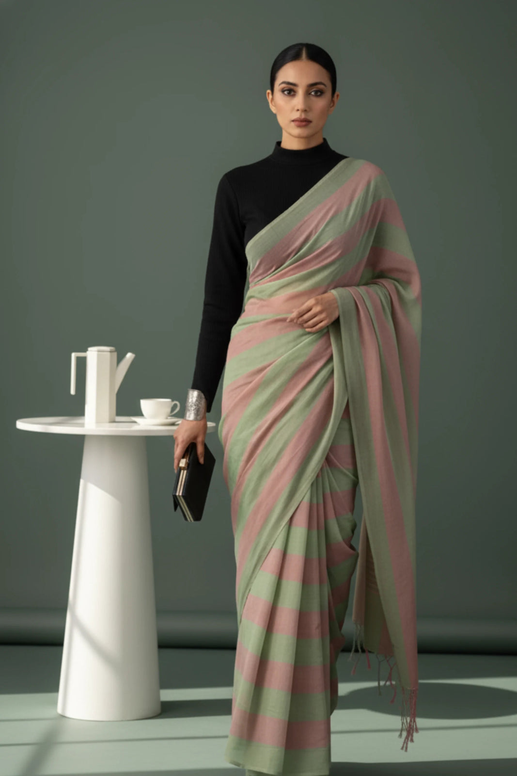 Blush Sage | Mul Cotton | Indidha Saree