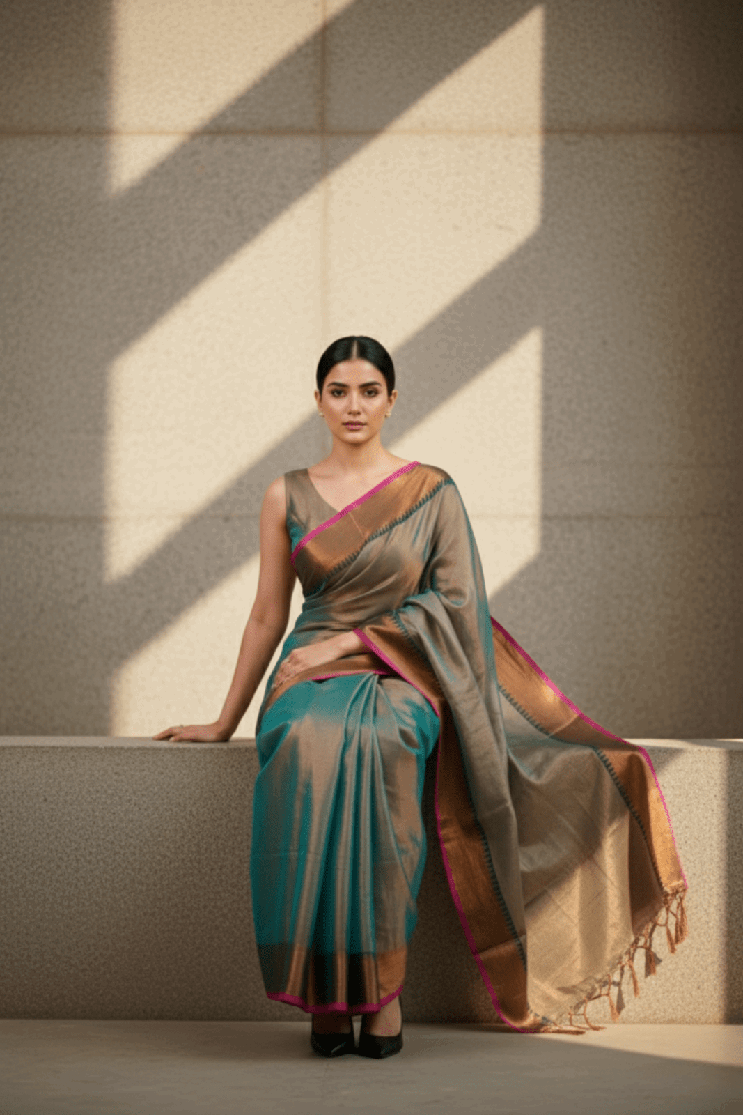 Bronze Bloom | Tissue Cotton | Indidha Saree