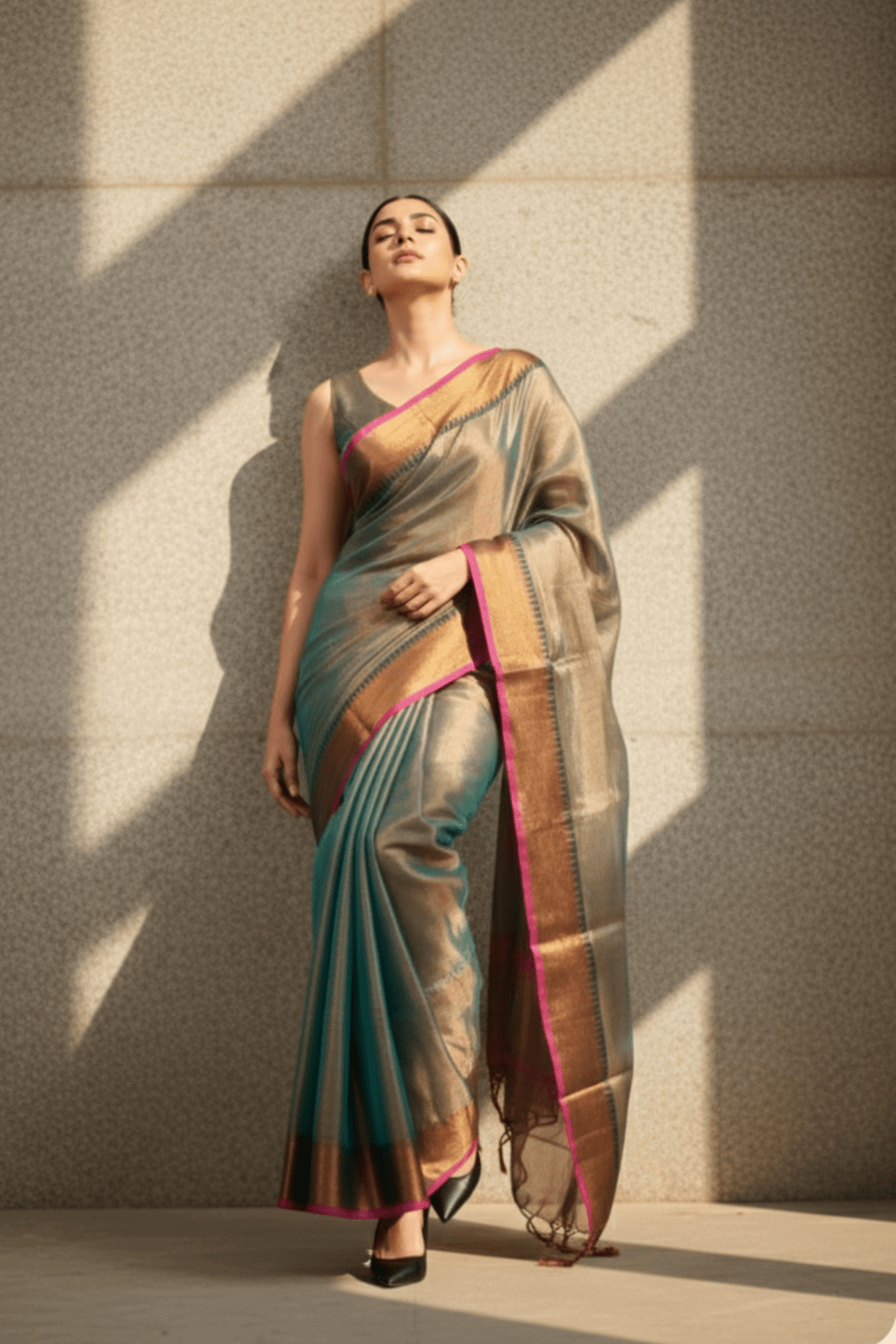 Bronze Bloom | Tissue Cotton | Indidha Saree