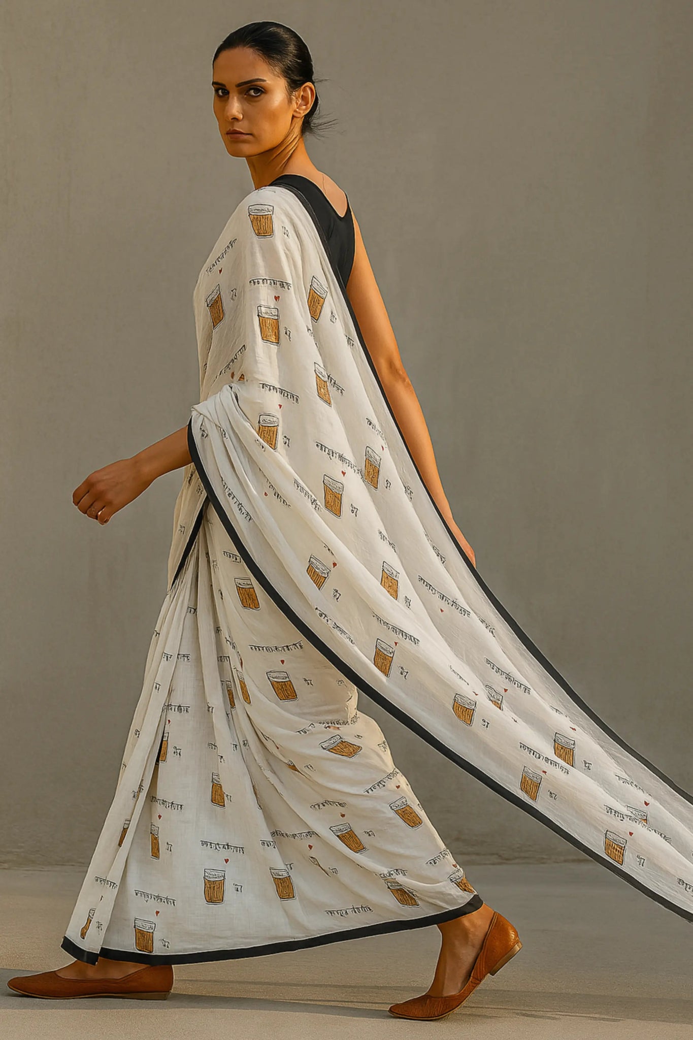 Chai, Unfiltered | Handloom Mul Cotton | Indidha Saree