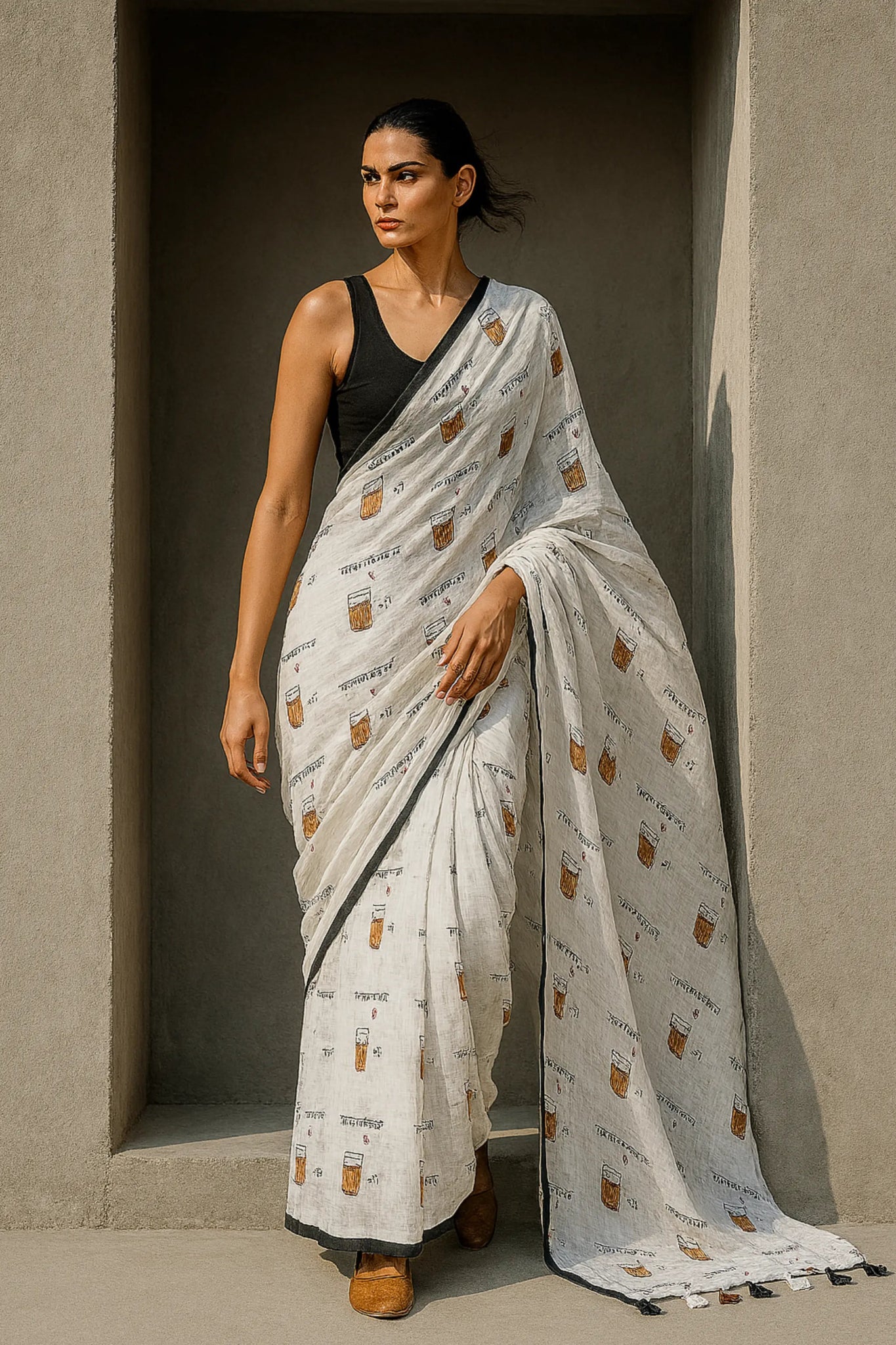Chai, Unfiltered | Handloom Mul Cotton | Indidha Saree