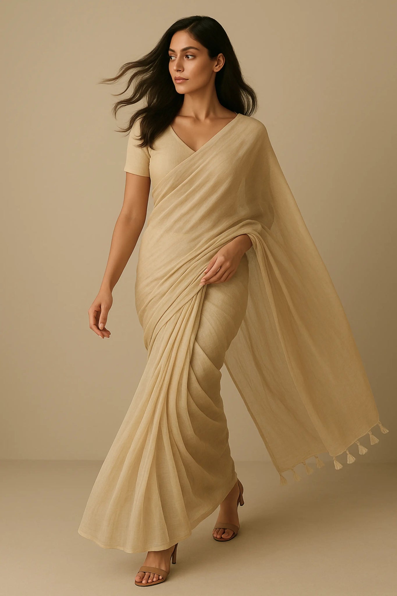 Chandan Leher | Handloom Mul Cotton | Indidha Saree