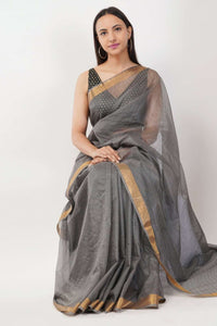 CHARCOAL ASH | Kota Doria | Indidha Saree
