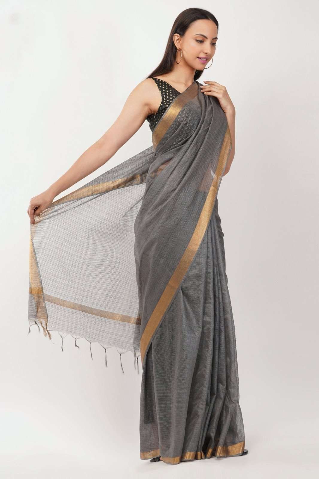 CHARCOAL ASH | Kota Doria | Indidha Saree