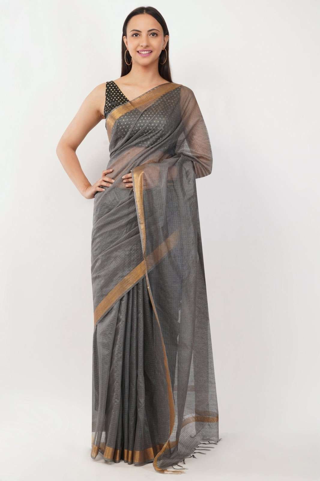 CHARCOAL ASH | Kota Doria | Indidha Saree