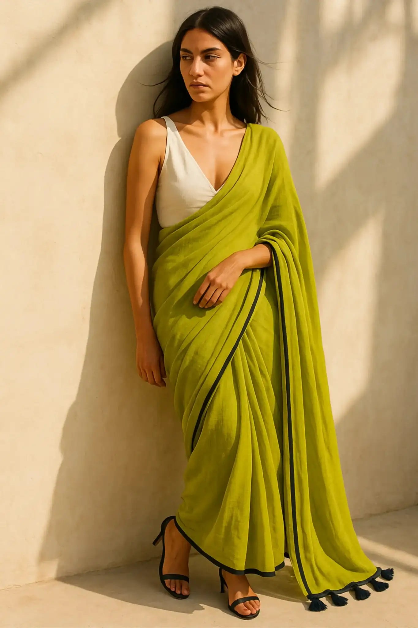Chartreuse Charm | Mul Cotton | Indidha Saree