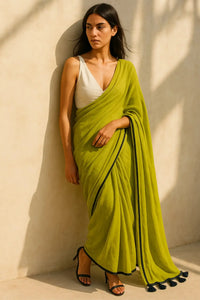Chartreuse Charm | Mul Cotton | Indidha Saree