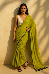 Chartreuse Charm | Mul Cotton | Indidha Saree