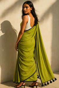 Chartreuse Charm | Mul Cotton | Indidha Saree