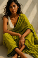 Chartreuse Charm | Mul Cotton | Indidha Saree