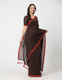 CRIMSON BROWN | Cotton | Indidha Saree