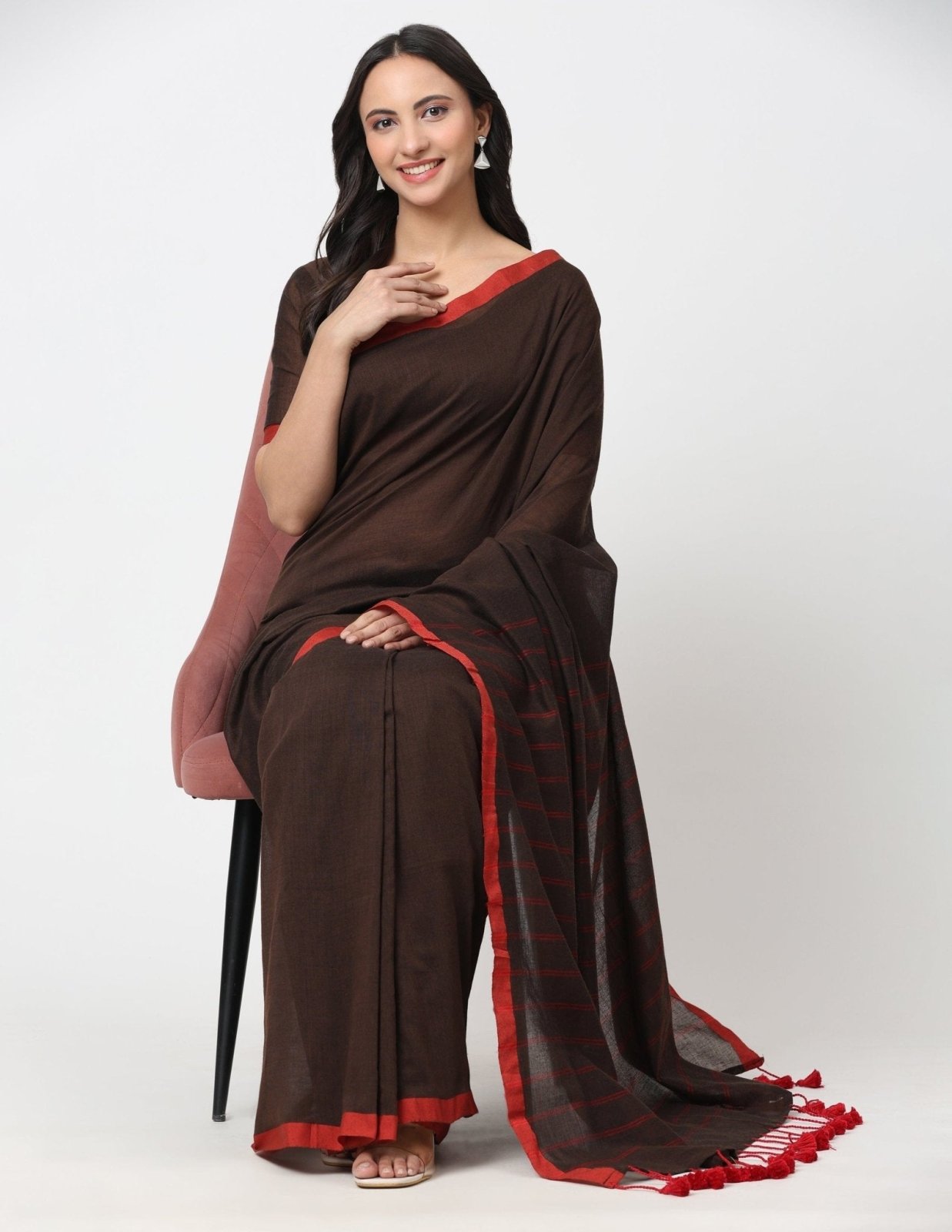 CRIMSON BROWN | Cotton | Indidha Saree